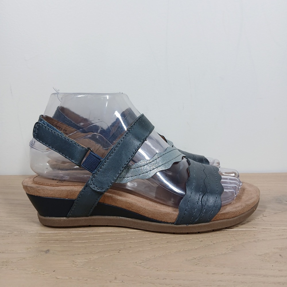 Earth Origins Pico Poppy Sandals Womens 6.5 Blue Wedge Leather Comfort Casual - Picture 6 of 11